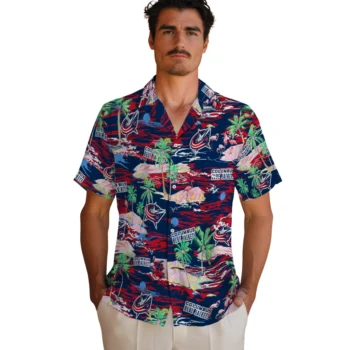 columbus blue jackets flamingo retreat navy blue hawaiian shirts fashion forward