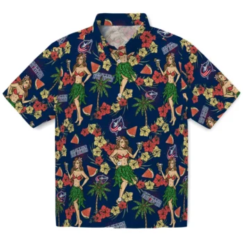 columbus blue jackets hawaiian girls design navy blue hawaiian shirts best selling