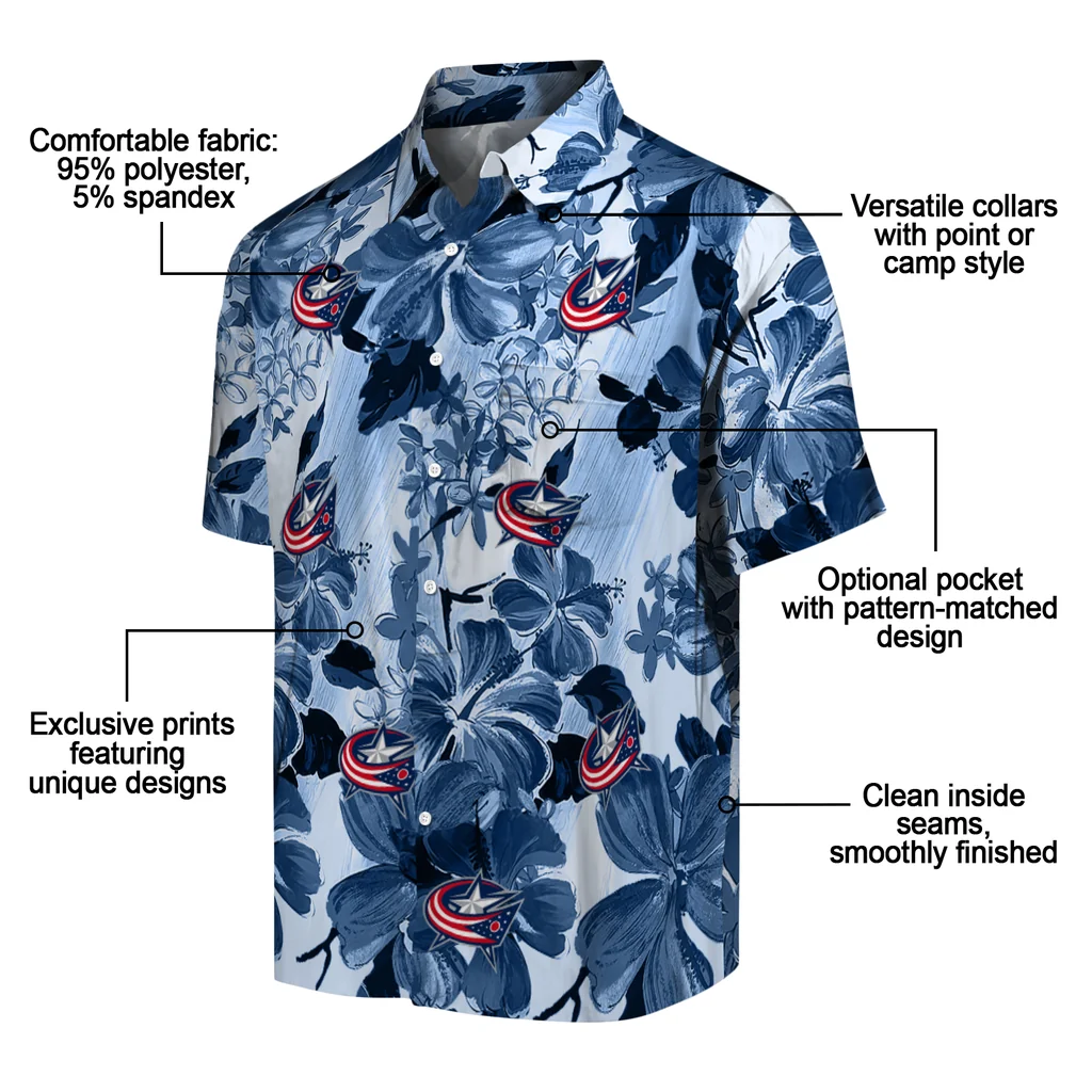 Columbus Blue Jackets Hawaiian Shirt - Hibiscus Arrangement columbus blue jackets hibiscus arrangement navy blue hawaiian shirts new arrival