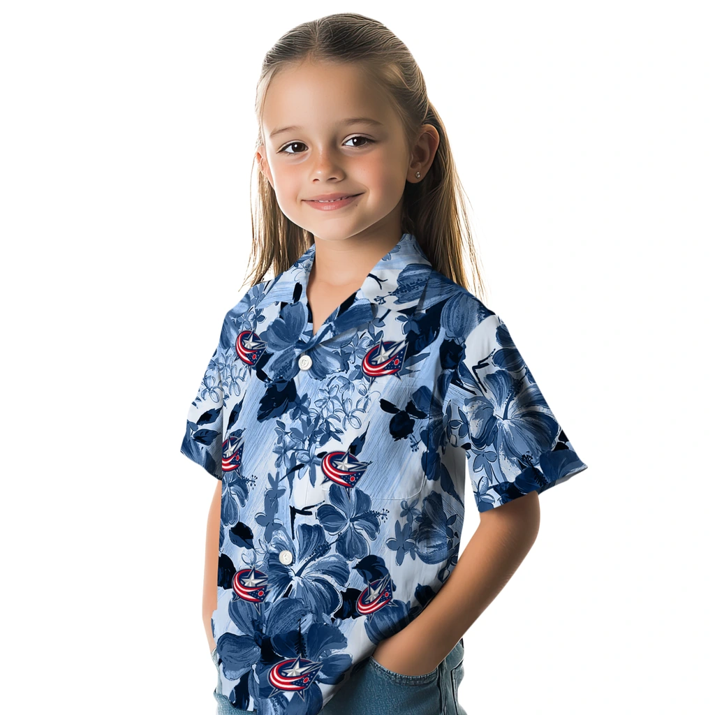 Columbus Blue Jackets Hawaiian Shirt - Hibiscus Arrangement columbus blue jackets hibiscus arrangement navy blue hawaiian shirts premium grade