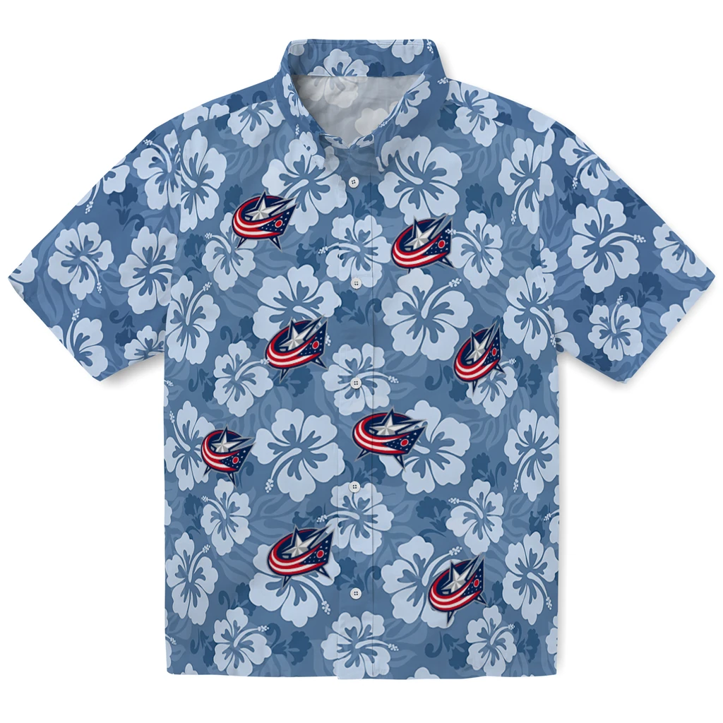 Columbus Blue Jackets Hawaiian Shirt - Hibiscus Cluster columbus blue jackets hibiscus cluster navy blue hawaiian shirts best selling