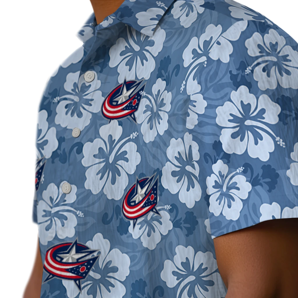 Columbus Blue Jackets Hawaiian Shirt - Hibiscus Cluster columbus blue jackets hibiscus cluster navy blue hawaiian shirts trendy