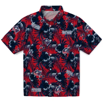 columbus blue jackets hibiscus exotic navy blue hawaiian shirts best selling