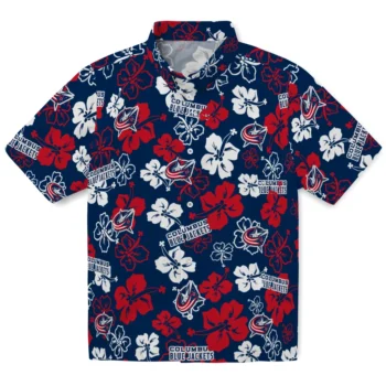 columbus blue jackets hibiscus bloom navy blue hawaiian shirts best selling