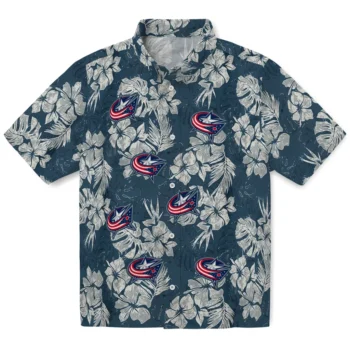 columbus blue jackets hibiscus flowers navy blue hawaiian shirts best selling