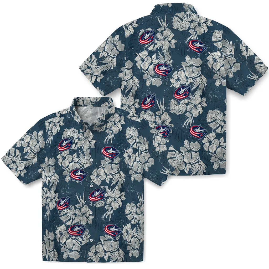 Columbus Blue Jackets Hawaiian Shirt - Hibiscus Flowers columbus blue jackets hibiscus flowers navy blue hawaiian shirts high quality