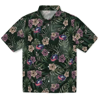 columbus blue jackets hibiscus leaves pattern green hawaiian shirts best selling
