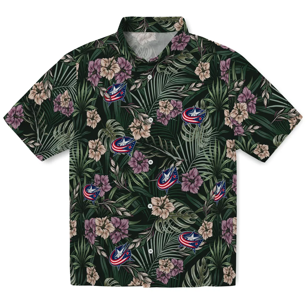 Columbus Blue Jackets Hawaiian Shirt - Hibiscus Leaves Pattern columbus blue jackets hibiscus leaves pattern green hawaiian shirts best selling