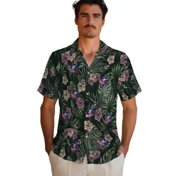 columbus blue jackets hibiscus leaves pattern green hawaiian shirts fashion forward