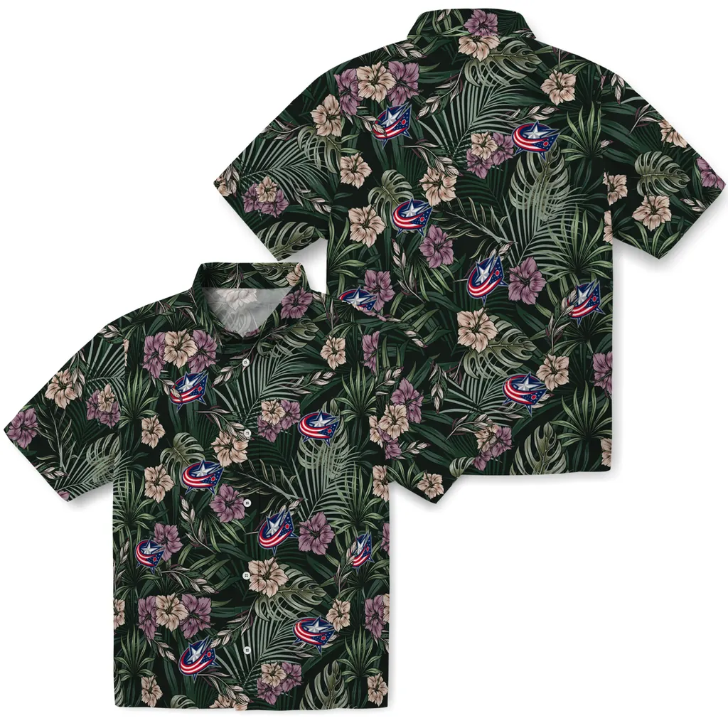 Columbus Blue Jackets Hawaiian Shirt - Hibiscus Leaves Pattern columbus blue jackets hibiscus leaves pattern green hawaiian shirts high quality