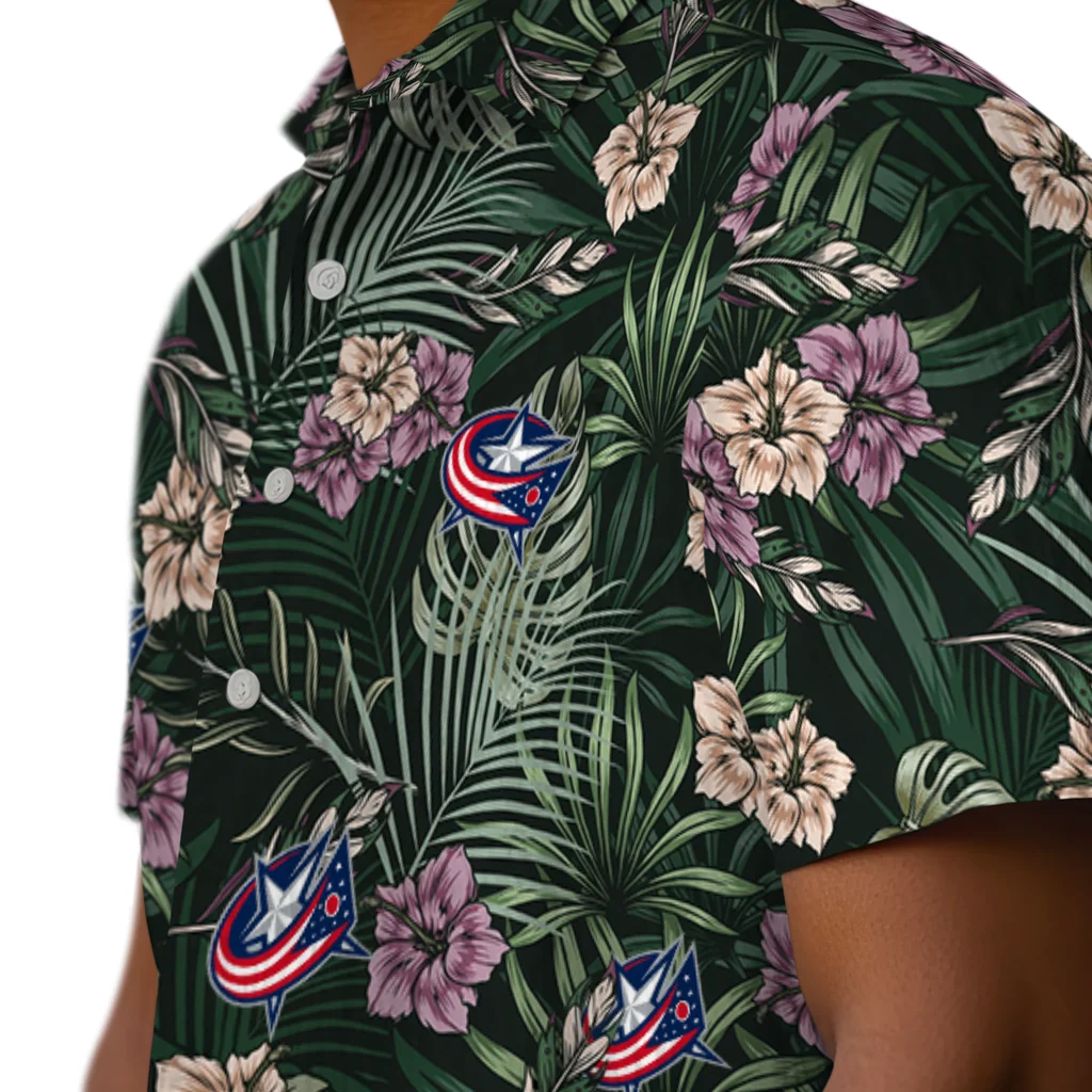 Columbus Blue Jackets Hawaiian Shirt - Hibiscus Leaves Pattern columbus blue jackets hibiscus leaves pattern green hawaiian shirts trendy