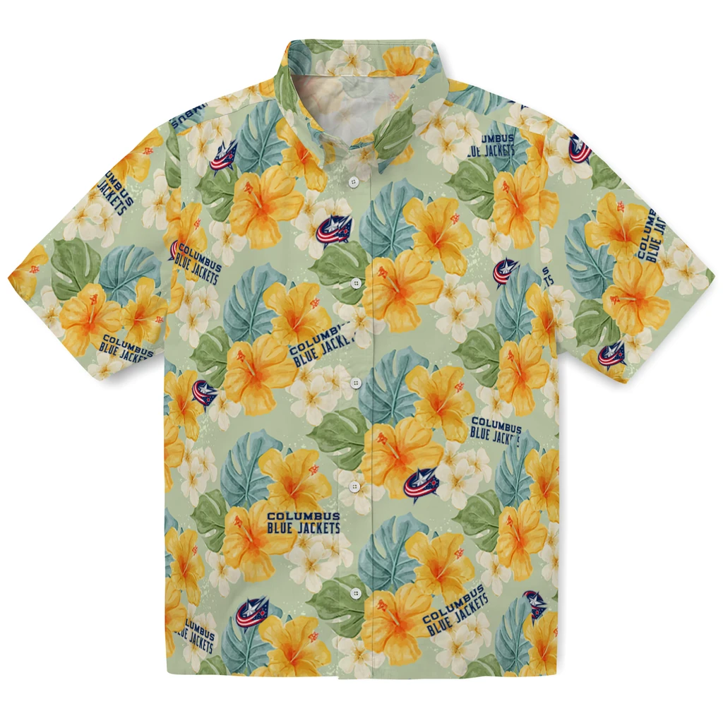Columbus Blue Jackets Hawaiian Shirt - Hibiscus Mood columbus blue jackets hibiscus mood pale lime yellow hawaiian shirts best selling