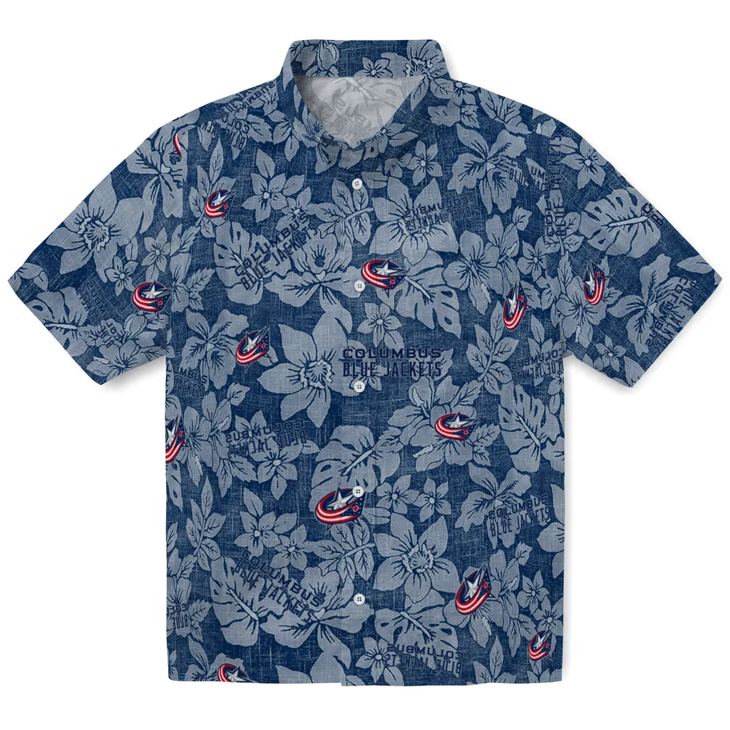 Columbus Blue Jackets Hawaiian Shirt - Hibiscus Oasis columbus blue jackets hibiscus oasis navy blue hawaiian shirts best selling
