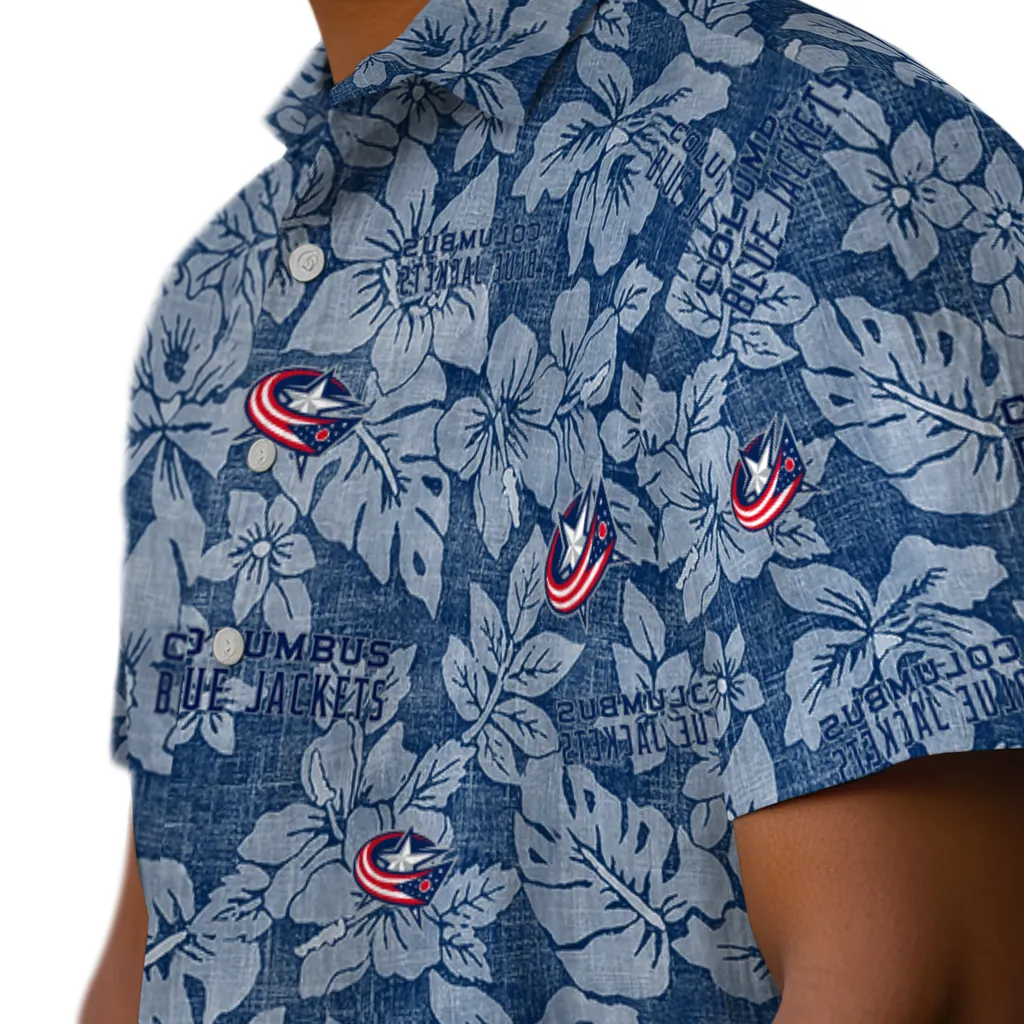 Columbus Blue Jackets Hawaiian Shirt - Hibiscus Oasis columbus blue jackets hibiscus oasis navy blue hawaiian shirts trendy