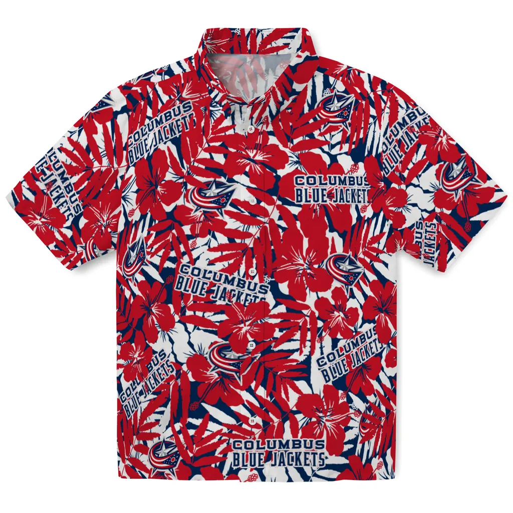 Columbus Blue Jackets Hawaiian Shirt - Hibiscus Overlay columbus blue jackets hibiscus overlay hawaiian shirts best selling