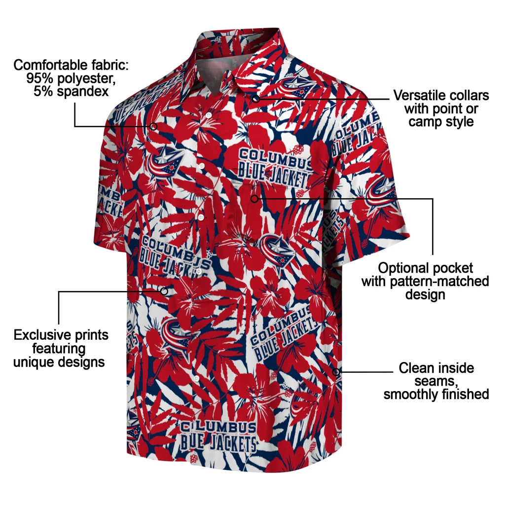 Columbus Blue Jackets Hawaiian Shirt - Hibiscus Overlay columbus blue jackets hibiscus overlay hawaiian shirts new arrival