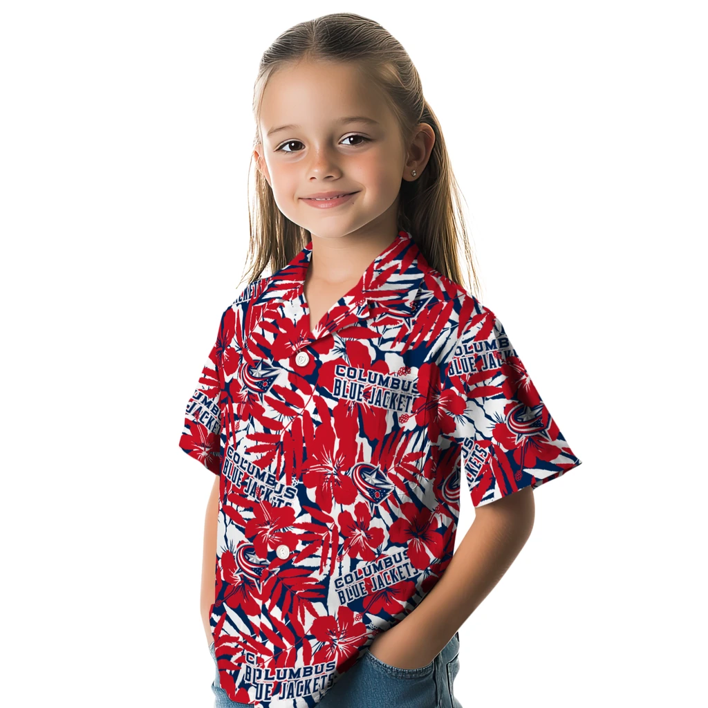 Columbus Blue Jackets Hawaiian Shirt - Hibiscus Overlay columbus blue jackets hibiscus overlay hawaiian shirts premium grade