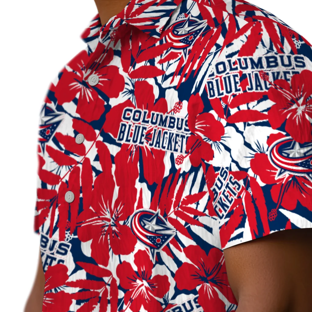 Columbus Blue Jackets Hawaiian Shirt - Hibiscus Overlay columbus blue jackets hibiscus overlay hawaiian shirts trendy