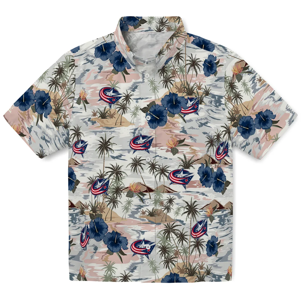 Columbus Blue Jackets Hawaiian Shirt - Hibiscus Seaside columbus blue jackets hibiscus seaside white hawaiian shirts best selling