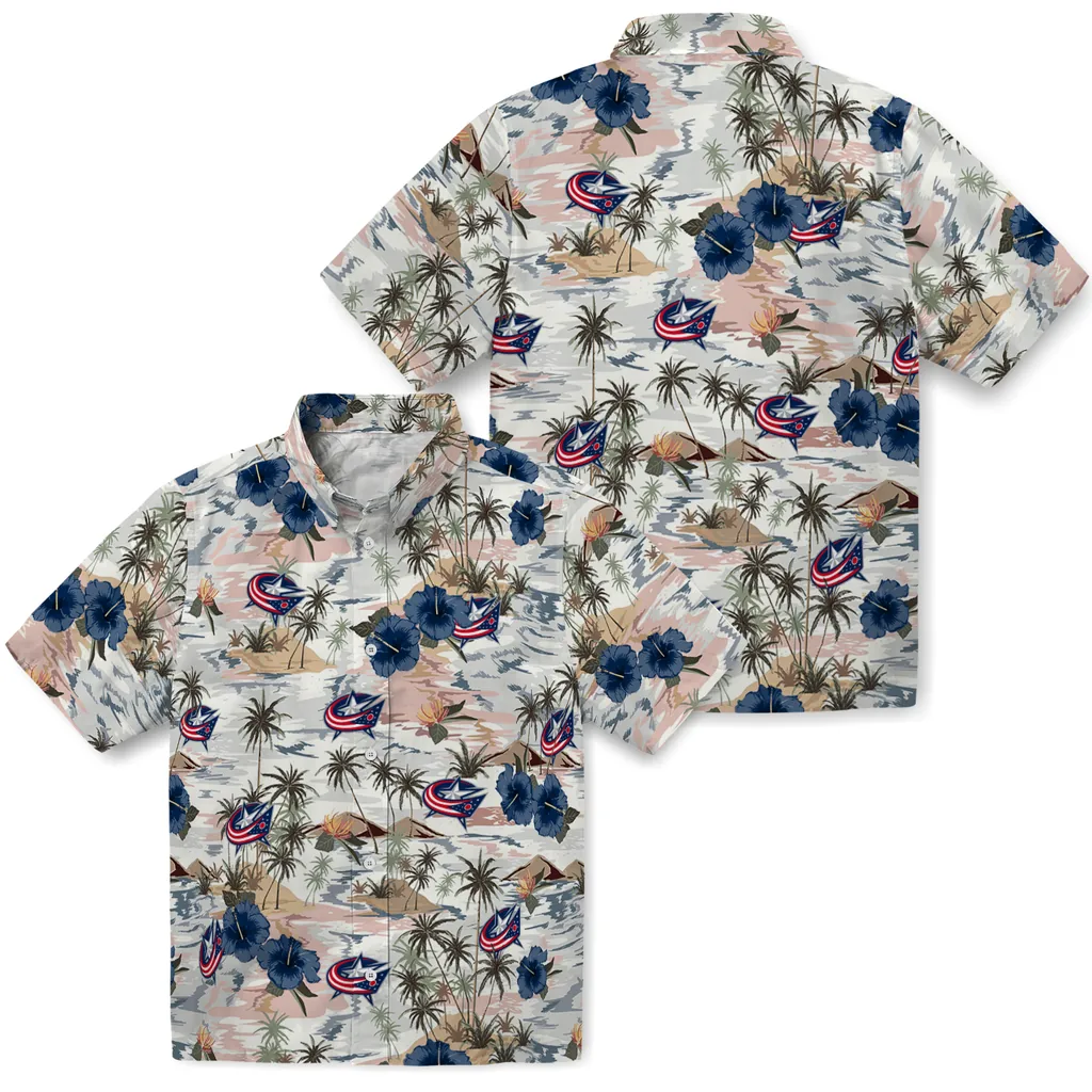 Columbus Blue Jackets Hawaiian Shirt - Hibiscus Seaside columbus blue jackets hibiscus seaside white hawaiian shirts high quality