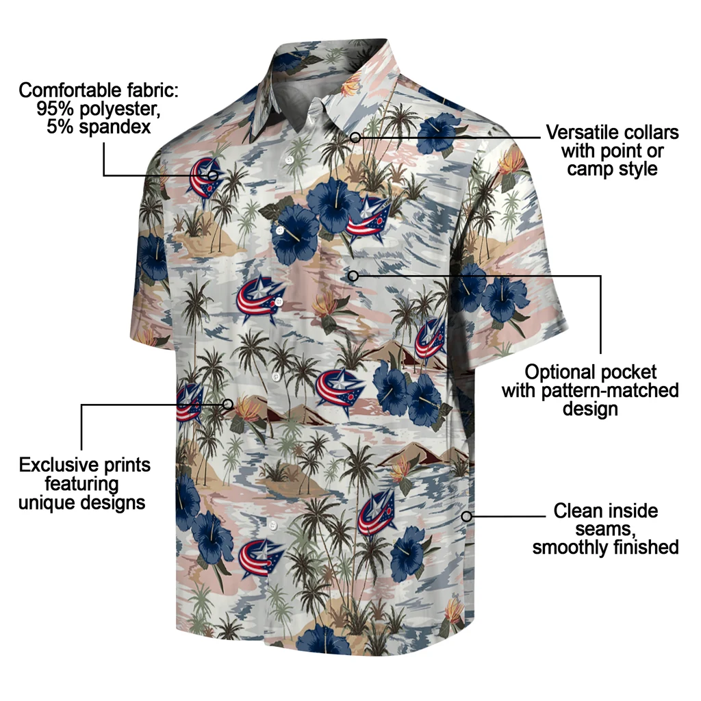 Columbus Blue Jackets Hawaiian Shirt - Hibiscus Seaside columbus blue jackets hibiscus seaside white hawaiian shirts new arrival
