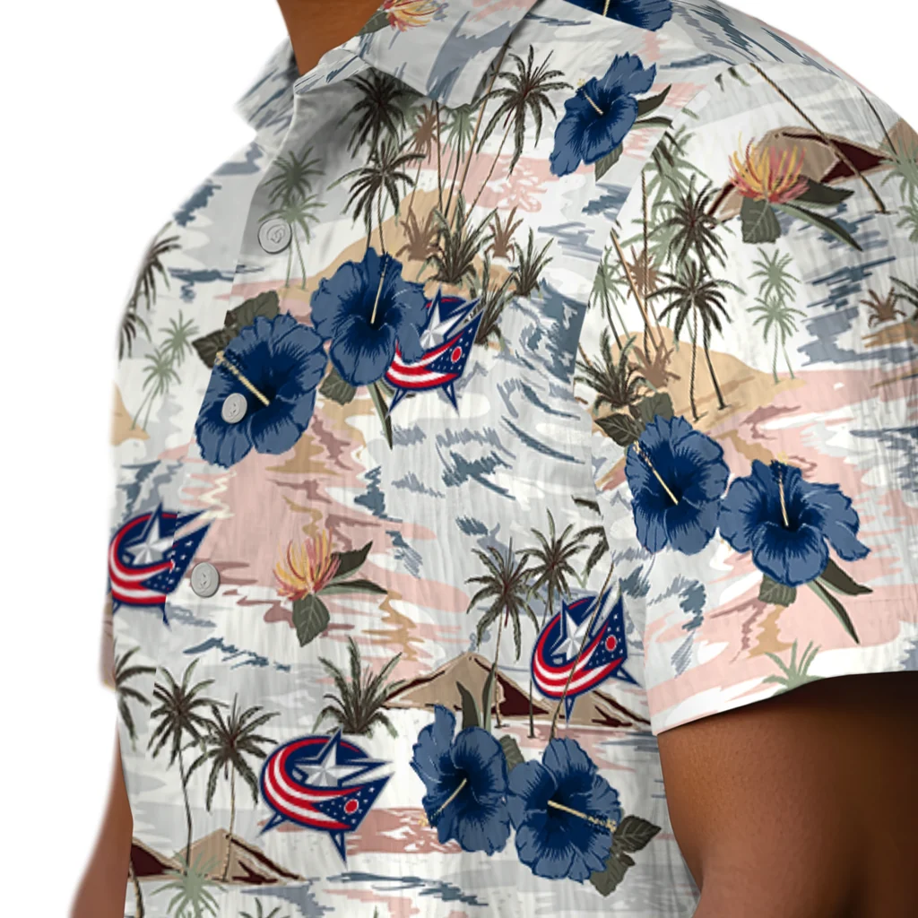 Columbus Blue Jackets Hawaiian Shirt - Hibiscus Seaside columbus blue jackets hibiscus seaside white hawaiian shirts trendy