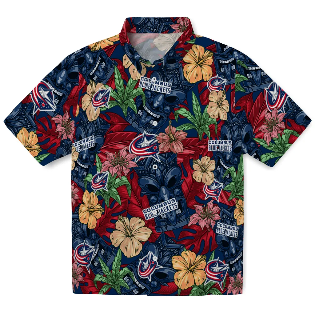 Columbus Blue Jackets Hawaiian Shirt - Hibiscus Tiki Jungle columbus blue jackets tiki jungle navy blue hawaiian shirts best selling