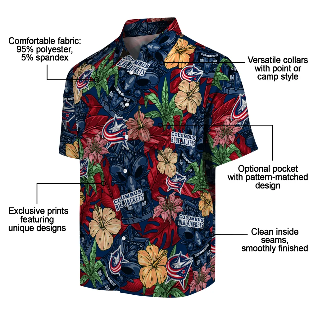 Columbus Blue Jackets Hawaiian Shirt - Hibiscus Tiki Jungle columbus blue jackets tiki jungle navy blue hawaiian shirts new arrival