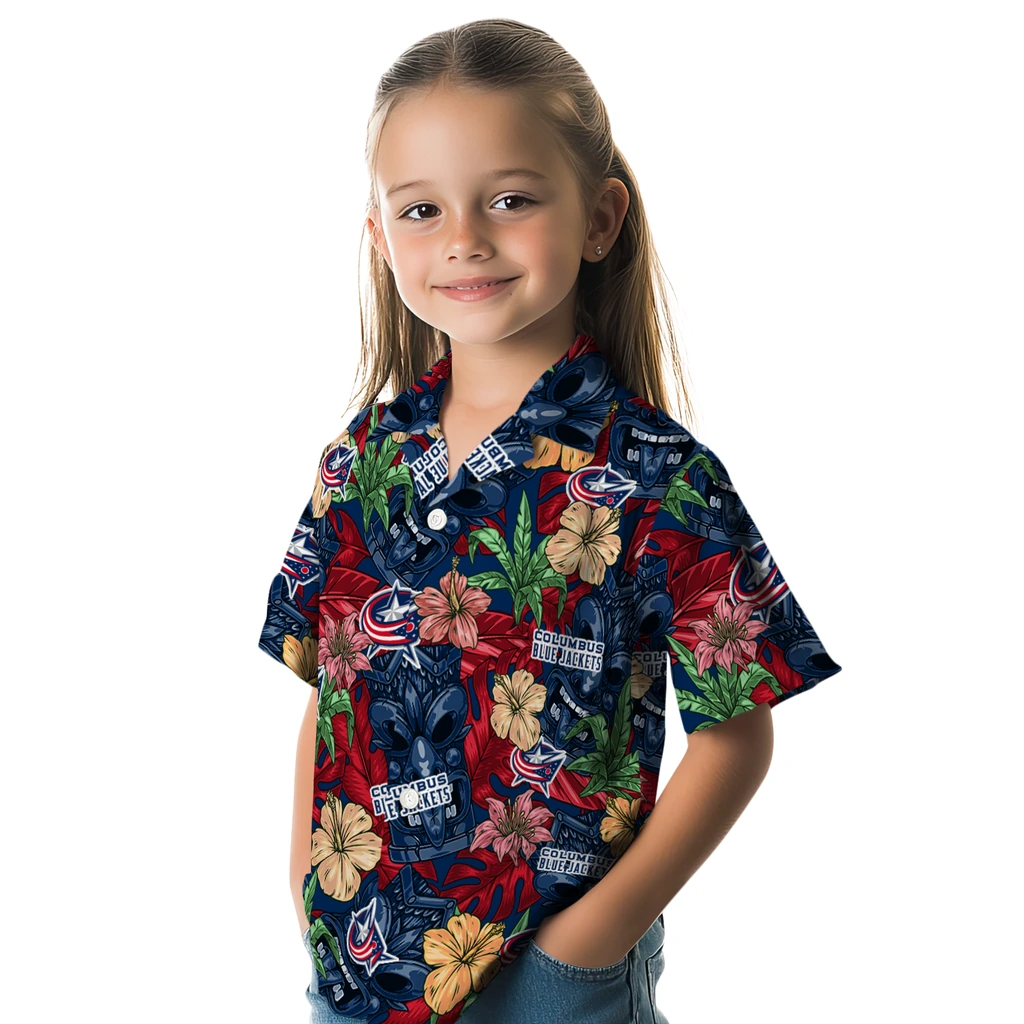 Columbus Blue Jackets Hawaiian Shirt - Hibiscus Tiki Jungle columbus blue jackets tiki jungle navy blue hawaiian shirts premium grade