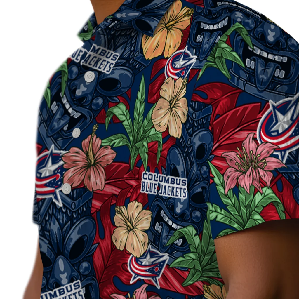 Columbus Blue Jackets Hawaiian Shirt - Hibiscus Tiki Jungle columbus blue jackets tiki jungle navy blue hawaiian shirts trendy