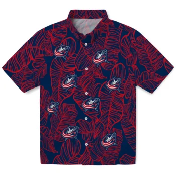 columbus blue jackets leaf outline navy blue hawaiian shirts best selling
