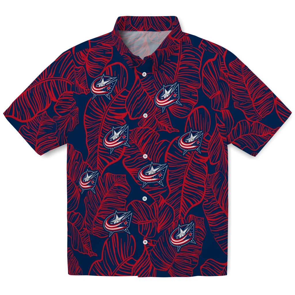 Columbus Blue Jackets Hawaiian Shirt - Leaf Outline columbus blue jackets leaf outline navy blue hawaiian shirts best selling