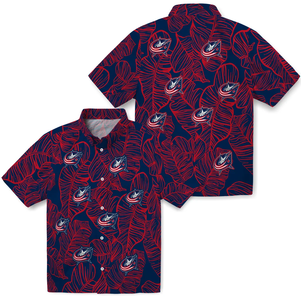 Columbus Blue Jackets Hawaiian Shirt - Leaf Outline columbus blue jackets leaf outline navy blue hawaiian shirts high quality