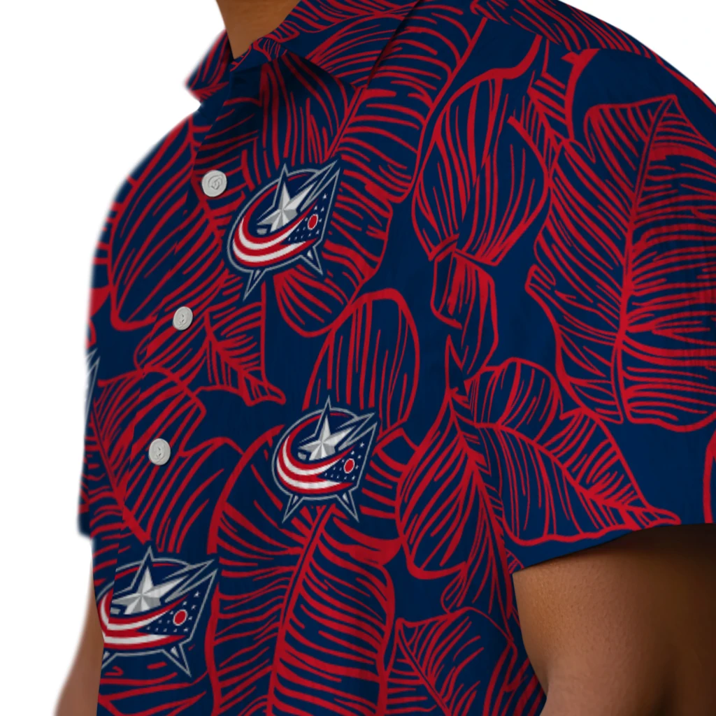 Columbus Blue Jackets Hawaiian Shirt - Leaf Outline columbus blue jackets leaf outline navy blue hawaiian shirts trendy
