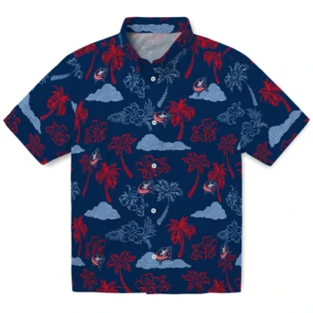 columbus blue jackets palm and clouds navy blue hawaiian shirts best selling