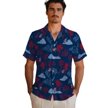 columbus blue jackets palm and clouds navy blue hawaiian shirts fashion forward