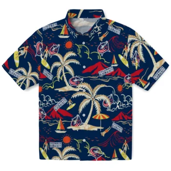 columbus blue jackets palm tree island navy blue hawaiian shirts best selling