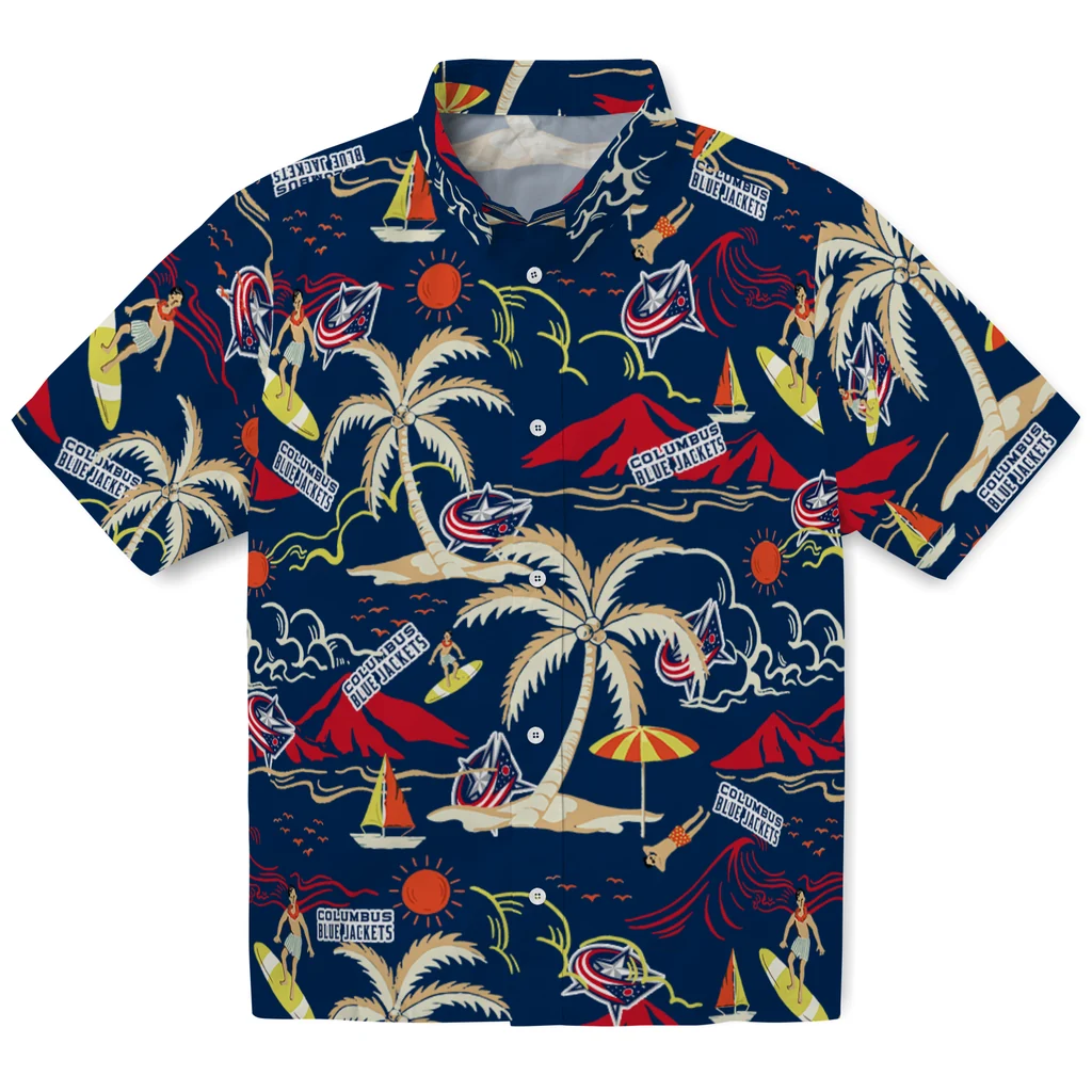 Columbus Blue Jackets Hawaiian Shirt - Palm Tree Island columbus blue jackets palm tree island navy blue hawaiian shirts best selling