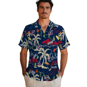columbus blue jackets palm tree island navy blue hawaiian shirts fashion forward