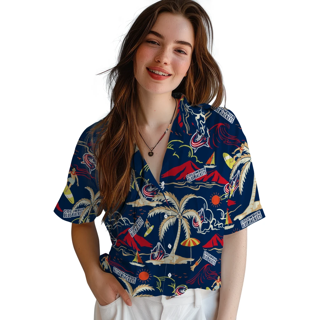 Columbus Blue Jackets Hawaiian Shirt - Palm Tree Island columbus blue jackets palm tree island navy blue hawaiian shirts latest model