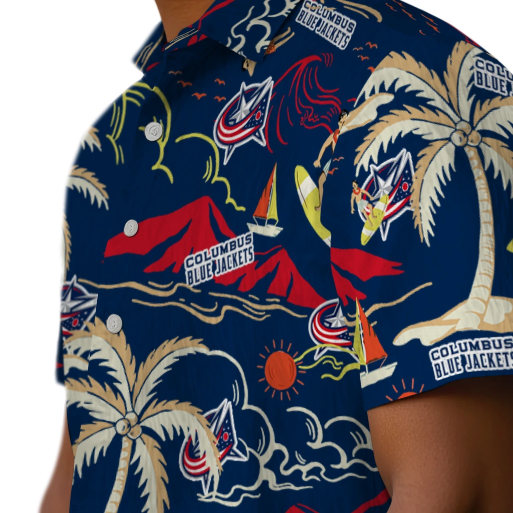 Columbus Blue Jackets Hawaiian Shirt - Palm Tree Island columbus blue jackets palm tree island navy blue hawaiian shirts trendy