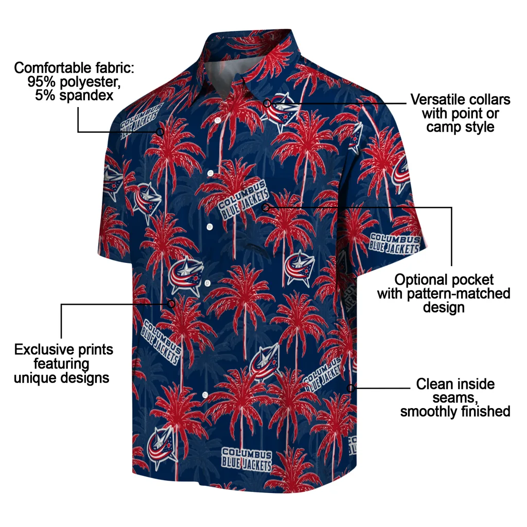 Columbus Blue Jackets Hawaiian Shirt - Palm Tree Motif columbus blue jackets palm grove navy blue hawaiian shirts new arrival