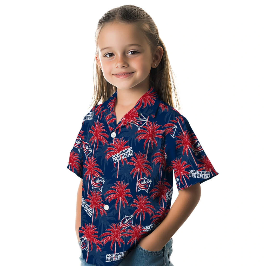 Columbus Blue Jackets Hawaiian Shirt - Palm Tree Motif columbus blue jackets palm grove navy blue hawaiian shirts premium grade