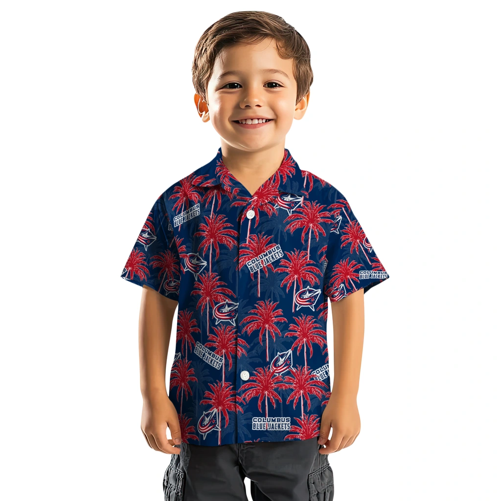 Columbus Blue Jackets Hawaiian Shirt - Palm Tree Motif columbus blue jackets palm grove navy blue hawaiian shirts top rated