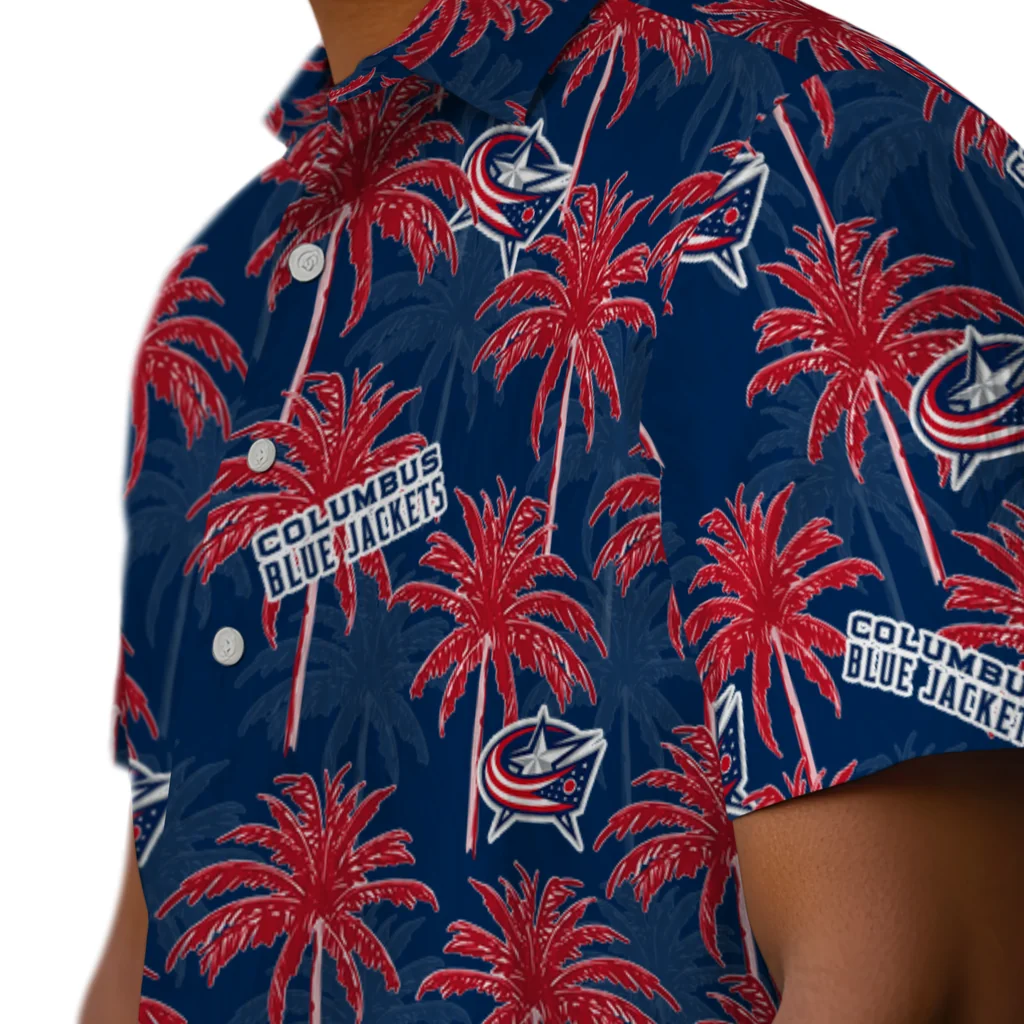 Columbus Blue Jackets Hawaiian Shirt - Palm Tree Motif columbus blue jackets palm grove navy blue hawaiian shirts trendy
