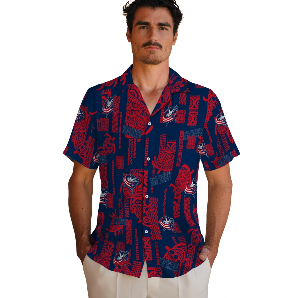 Columbus Blue Jackets Hawaiian Shirt - Turtle Lines columbus blue jackets turtle lines navy blue hawaiian shirts fashion forward