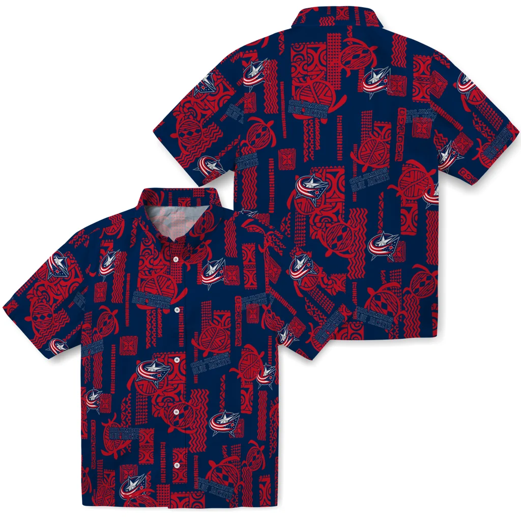 Columbus Blue Jackets Hawaiian Shirt - Turtle Lines columbus blue jackets turtle lines navy blue hawaiian shirts high quality