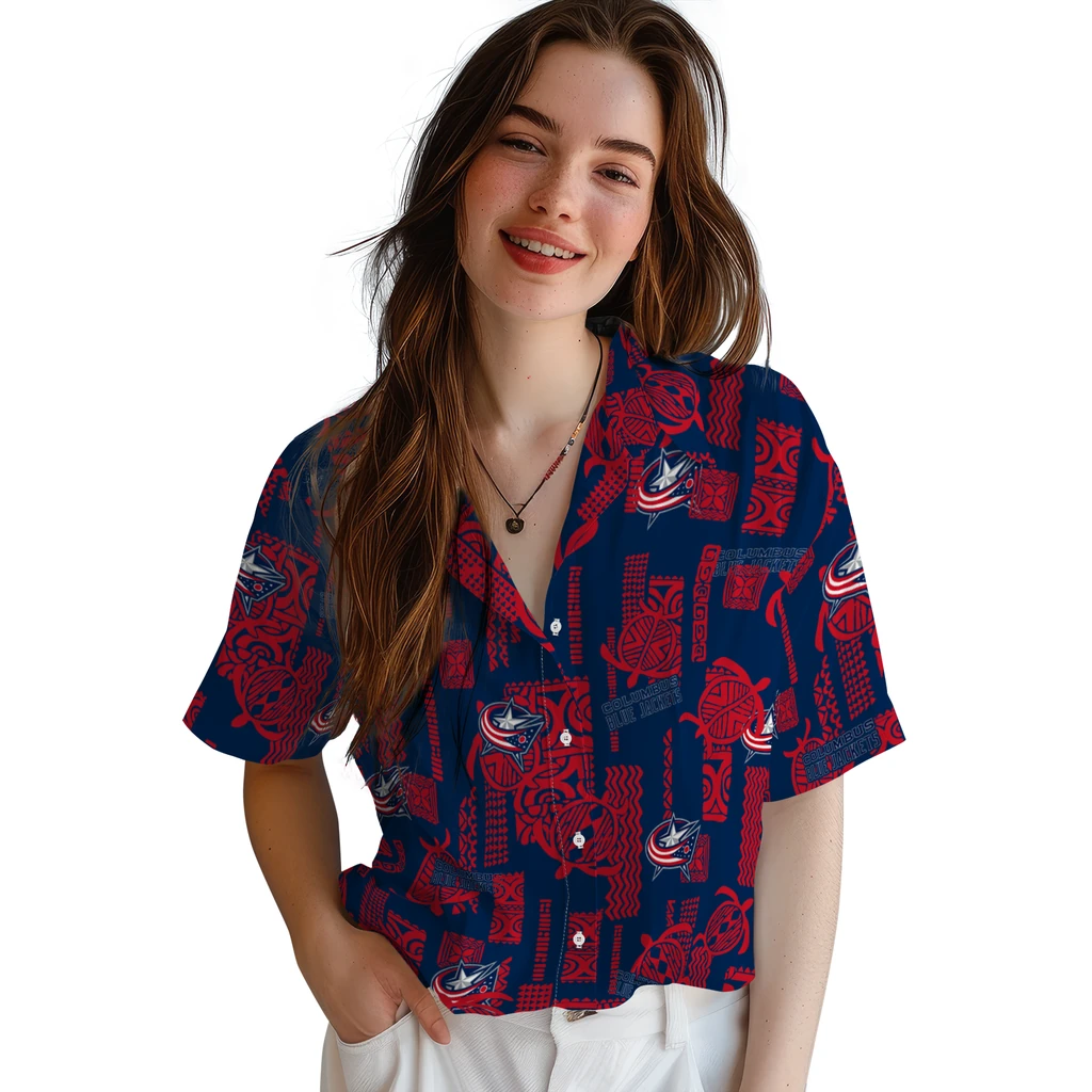 Columbus Blue Jackets Hawaiian Shirt - Turtle Lines columbus blue jackets turtle lines navy blue hawaiian shirts latest model
