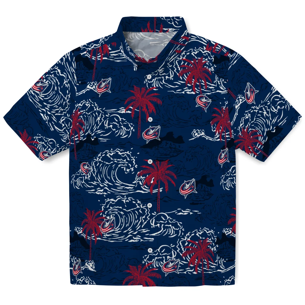 Columbus Blue Jackets Hawaiian Shirt - Wave Palm columbus blue jackets wave palm navy blue hawaiian shirts best selling
