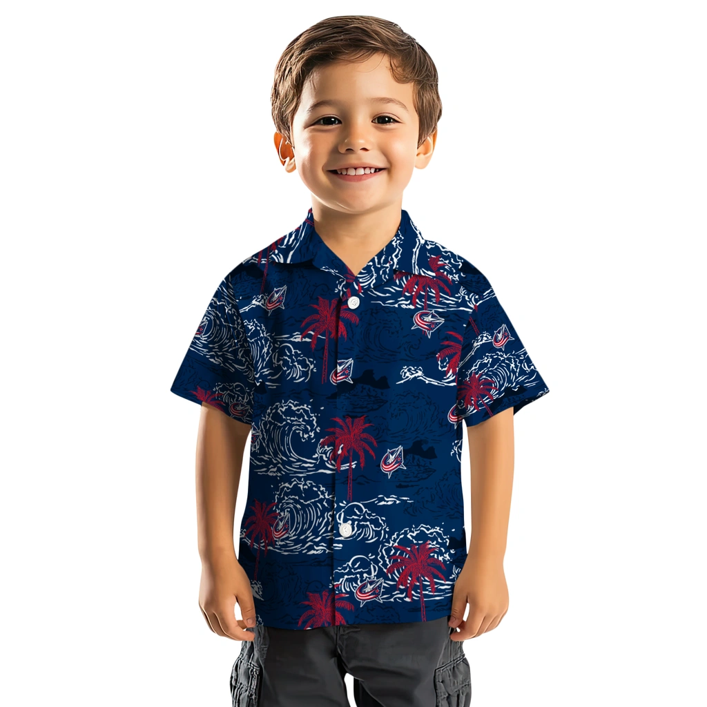 Columbus Blue Jackets Hawaiian Shirt - Wave Palm columbus blue jackets wave palm navy blue hawaiian shirts top rated